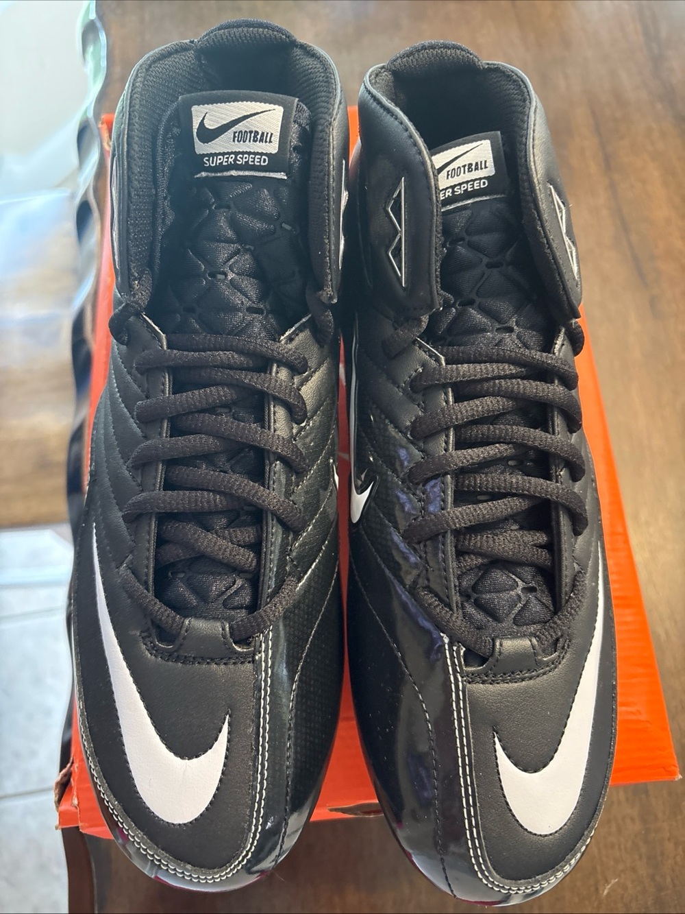 Nike Super Speed D 3/4 Black White Red Football Cleats 313287-013 , Mens 9.5